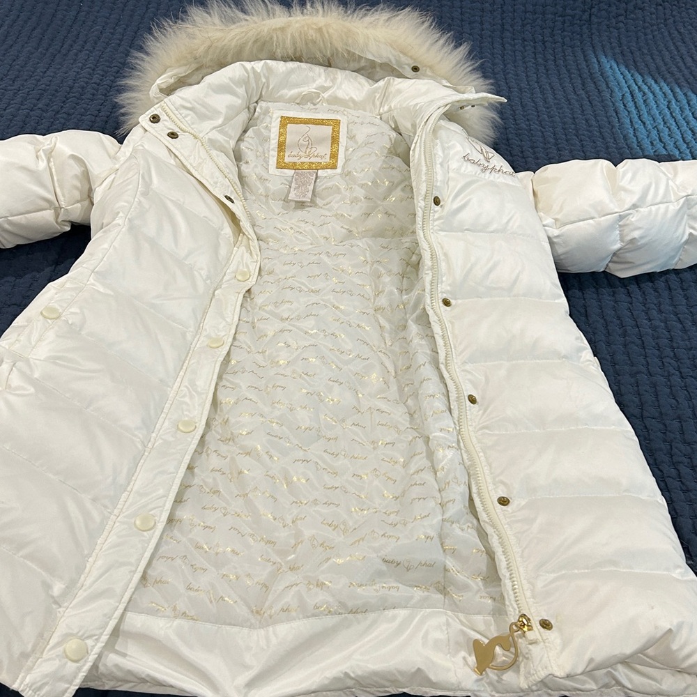 Y2K Baby Phat White Long Down Puffer Jacket Faux Fur Hood |Size Large - Picture 14 of 17